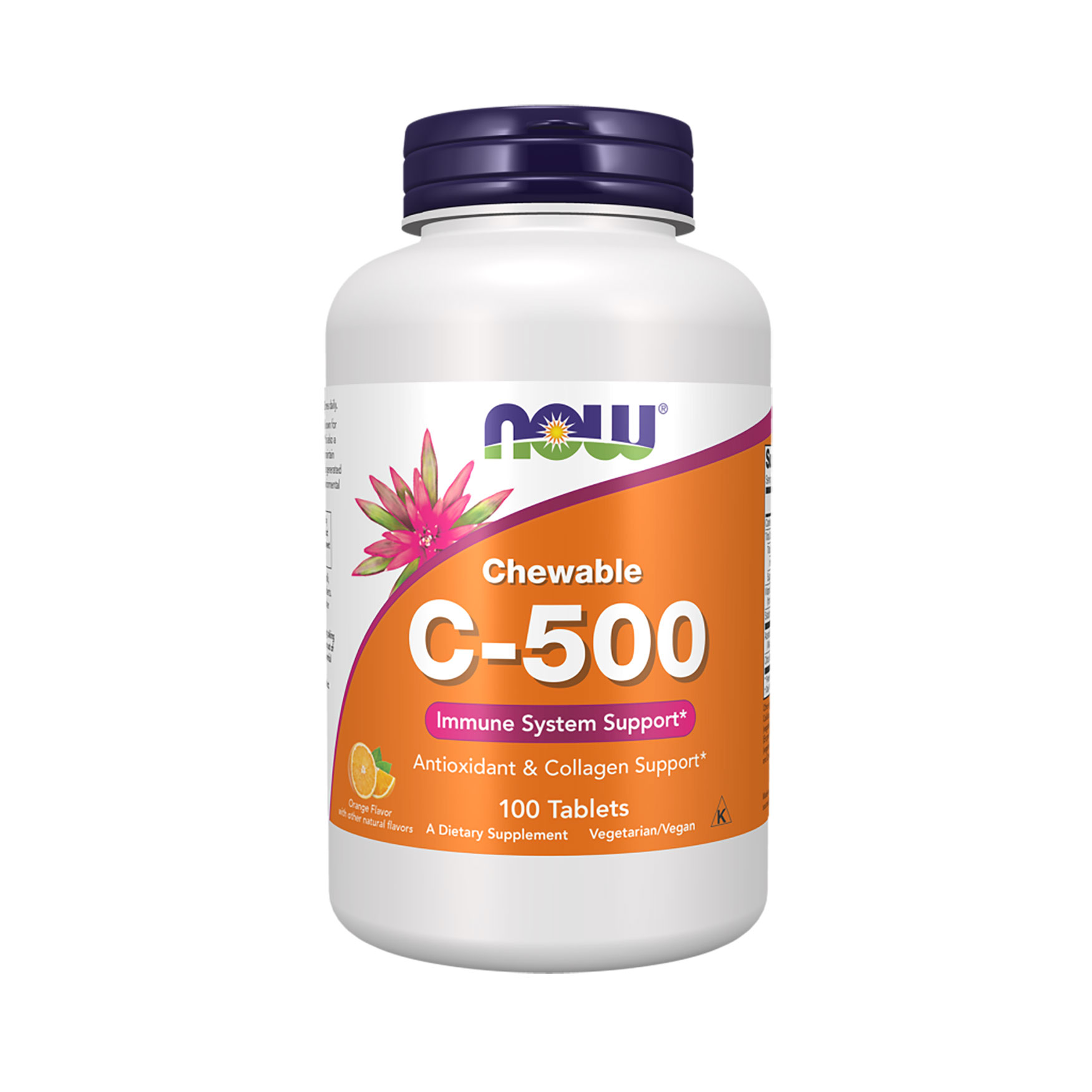 Вітамін C NOW Foods С-500 зі смаком апельсинового соку, 100 жувальних таблеток